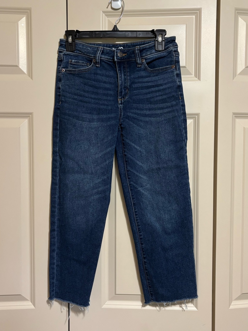 Sonoma Dark Blue Frayed Hem Cropped Straight Jeans
